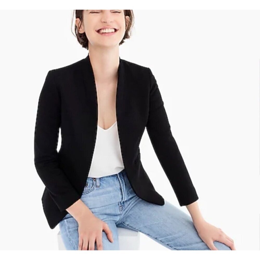 NEW! J.Crew Going-out Blazer Open Front Twill Black SZ 12